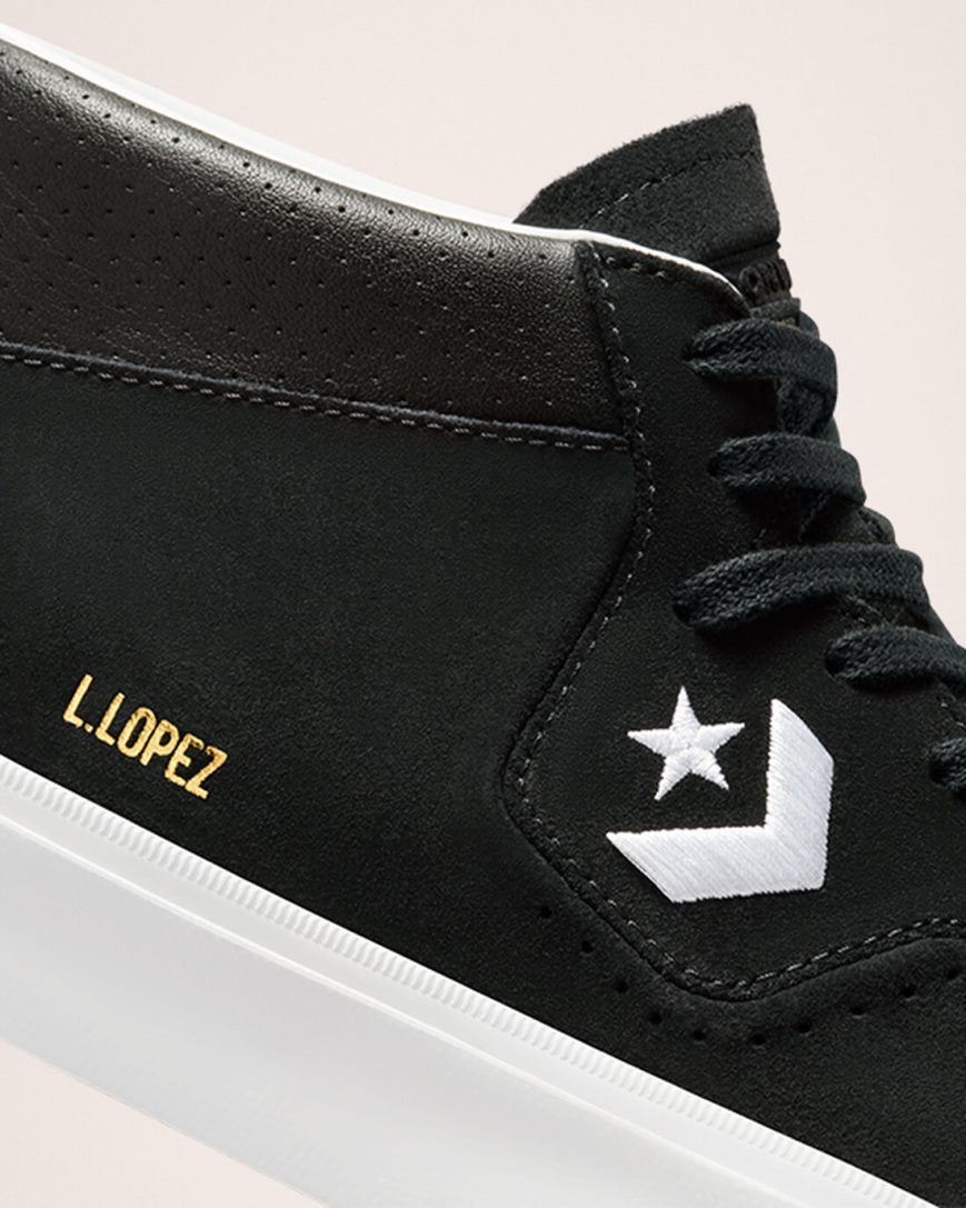 Bascheți Barbati Converse CONS Louie Lopez Pro Mid-High Negrii Albi | RO KALXR612